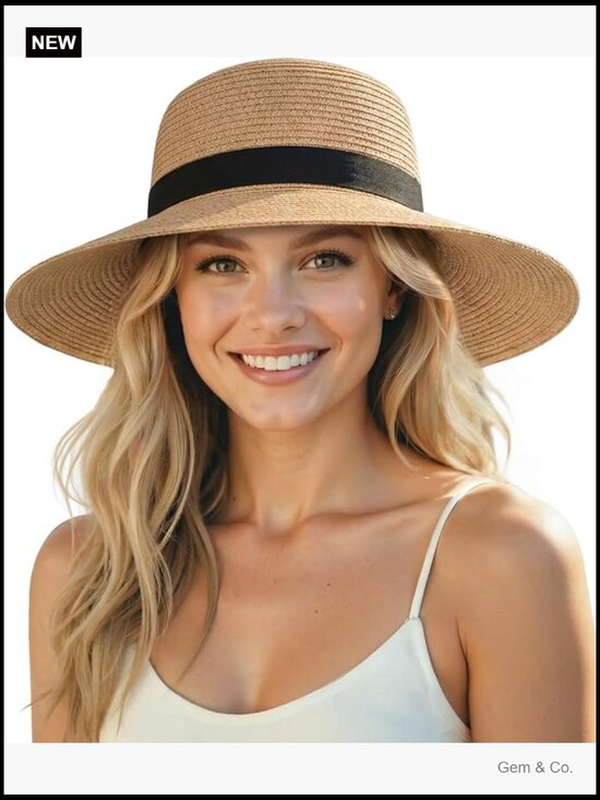 Wide Brim Straw Sun Hat with UV Protection Adjustable Packable main image 4